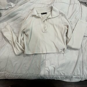 Zara White Long Sleeve Cropped Polo